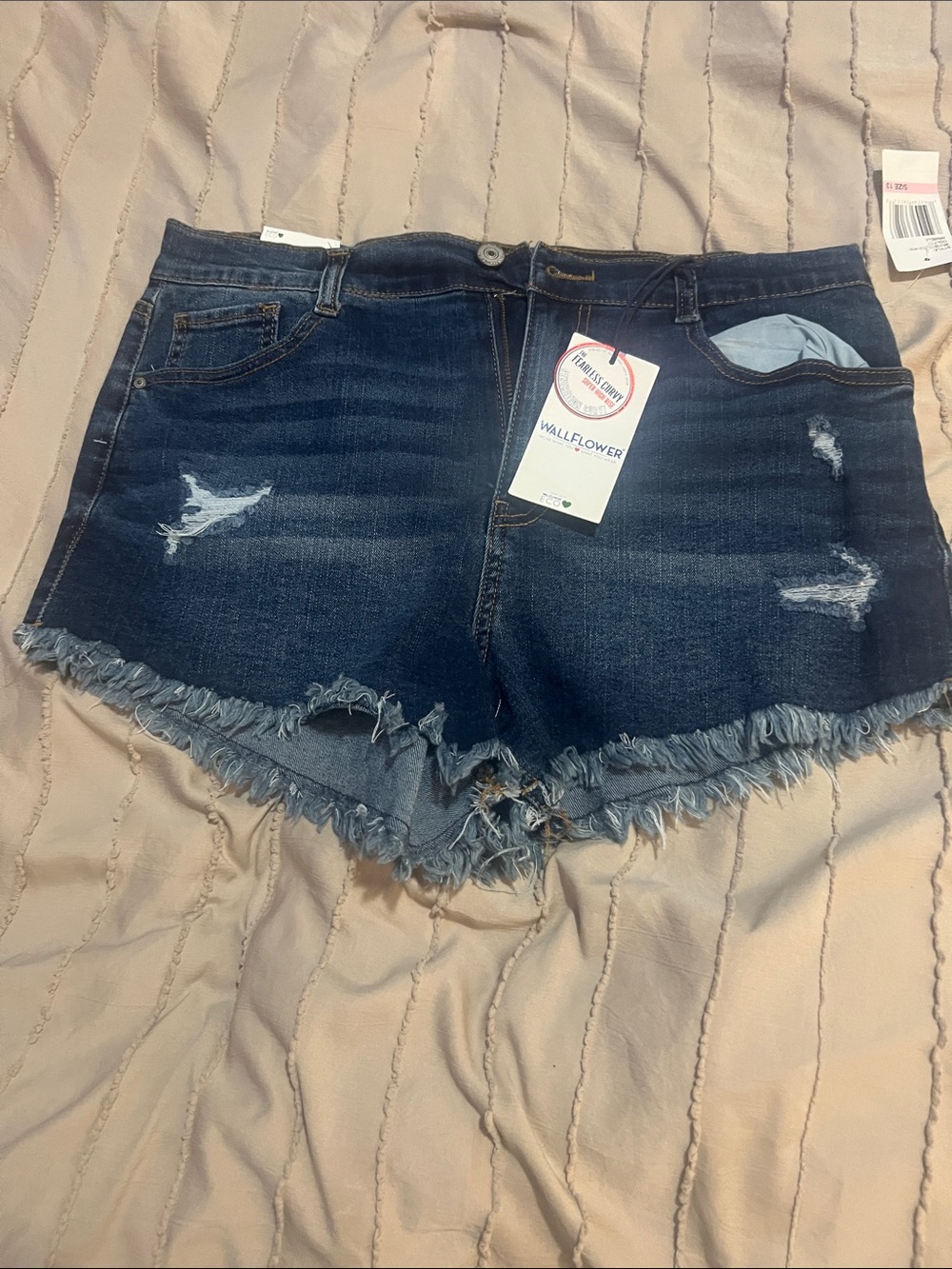 Wallflower Dark Blue Distressed Frayed Denim Shorts